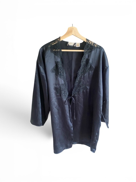 Victoria's Secret Other - Vintage Victoria's Secret Black Satin Lace-Trim Tie Robe